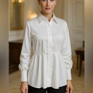 Soft Surroundings Tunic Top Size Medium 100% Cotton White Bow Cuff Details